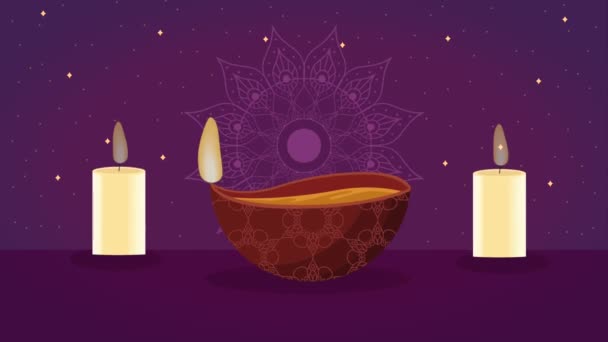 Diwali Festival Animatie Met Kaarsen Video Geanimeerd — Stockvideo