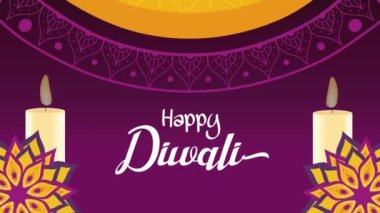 diwali festivali harfleri mandalas mumlar ile, 4k video animasyon