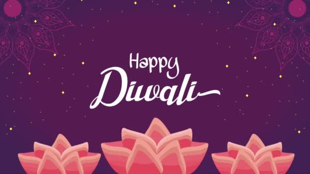 Feliz Diwali Festival Lettering Com Flor Lótus Vídeo Animado — Vídeo de Stock