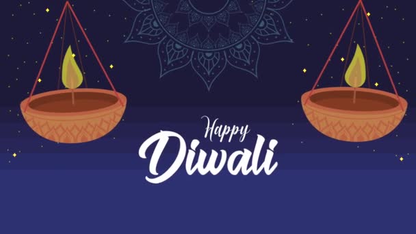 Boldog Diwali Fesztivál Felirat Lámpákkal Videó Animált — Stock videók
