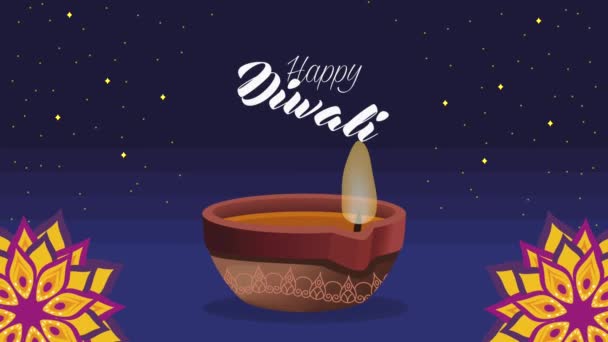 Feliz Festival Diwali Letras Con Vela Video Animado — Vídeo de stock