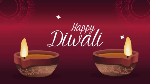 Feliz Diwali Festival Lettering Com Lâmpadas Vídeo Animado — Vídeo de Stock