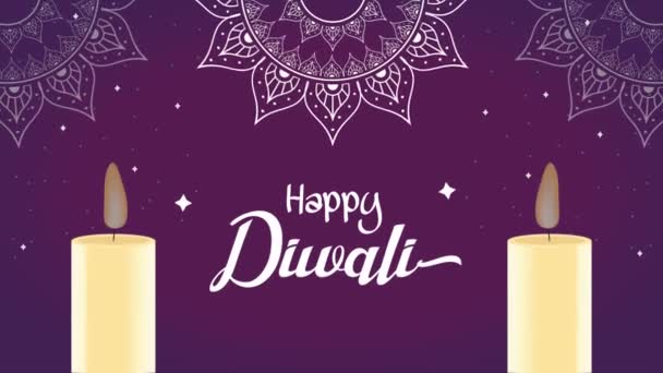 Boldog Diwali Fesztivál Betűk Gyertyákkal Videó Animált — Stock videók