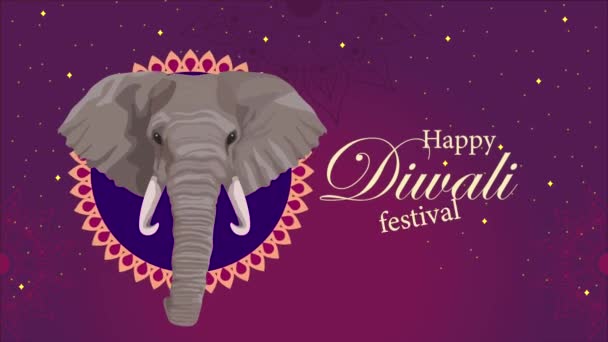 Feliz Festival Diwali Letras Con Elefantes Video Animado — Vídeos de Stock