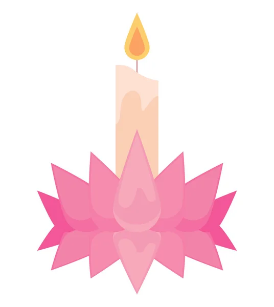 Roze Lotus Bloem Met Kaars Pictogram — Stockvector