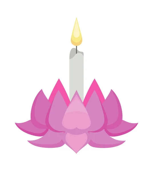Fleur Lotus Lilas Avec Icône Bougie — Image vectorielle