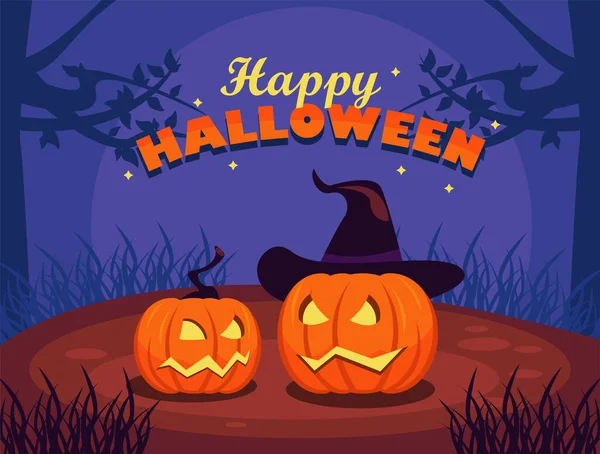 Feliz Halloween Lettering Com Abóboras — Vetor de Stock