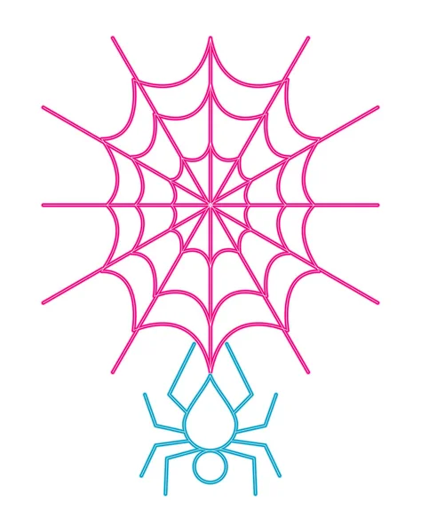 Αποκριάτικη Αράχνη Ετικέτα Neon Spiderweb — Διανυσματικό Αρχείο