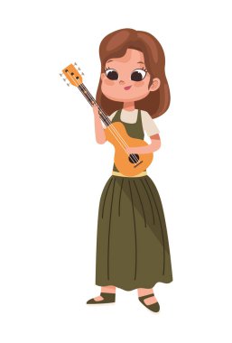 Gitar çalan genç bir kadın.