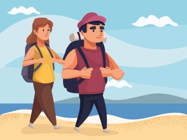 Sahil karakterlerindeki gezginler.