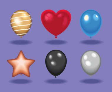 six balloons helium set icons