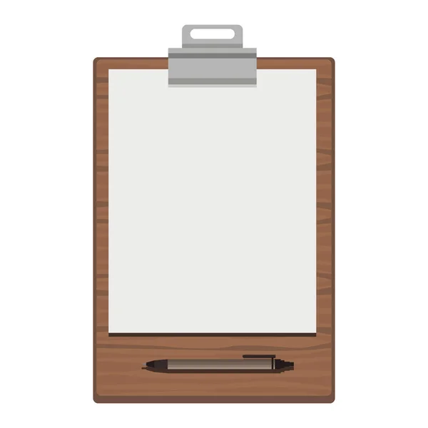 Wooden Clipboard Pen Icon — Stock Vector