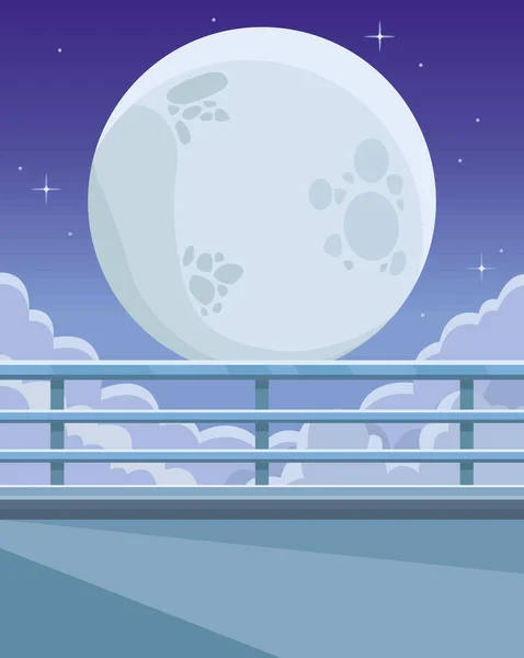 Landscape Anime Fullmoon Night Scene — Stock Vector