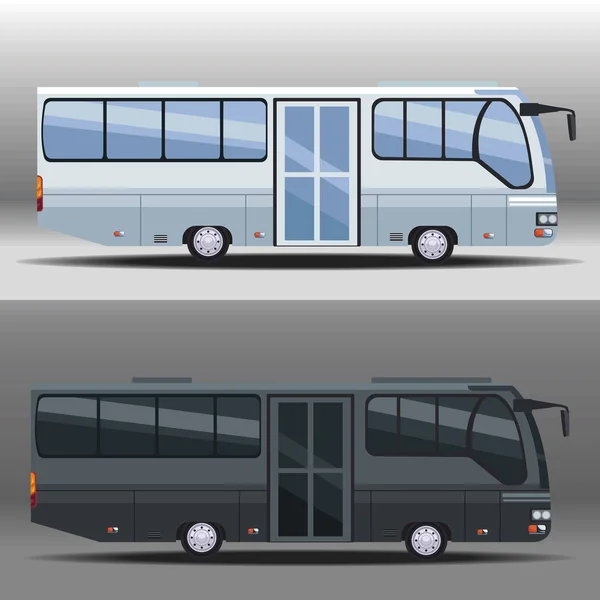 Iconos Maqueta Autobuses Blanco Negro — Archivo Imágenes Vectoriales