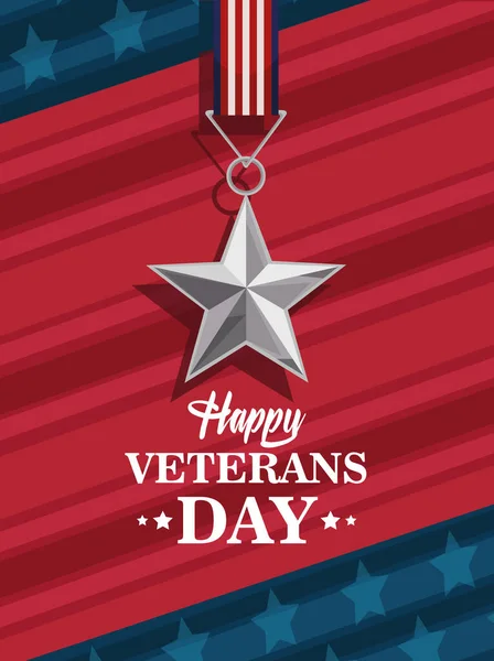 Happy Veterans Day Lettering Medal — Stock Vector