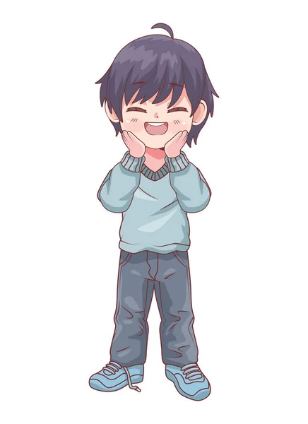 Anime Happy Teenager Boy Character — Stock Vector