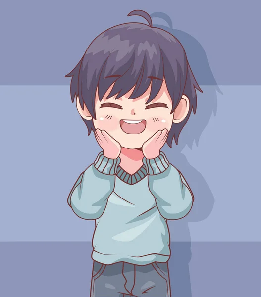 Anime Smiling Boy Comic Character — Stock Vector