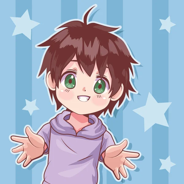 Anime Boy Dengan Karakter Bintang - Stok Vektor