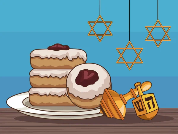 Heureux Hanukkah Nourriture Jouets — Image vectorielle