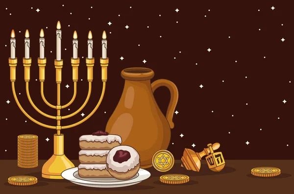 Szczęśliwy Hanukkah Uroczystości Scena Plakat — Wektor stockowy