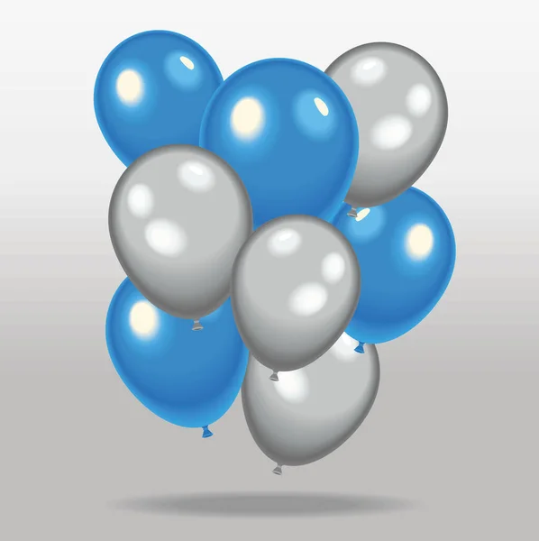 Ballons Bleus Gris Affiche Hélium — Image vectorielle