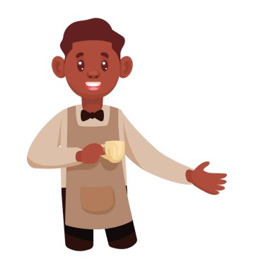 Kahve fincanı karakteri olan barista.