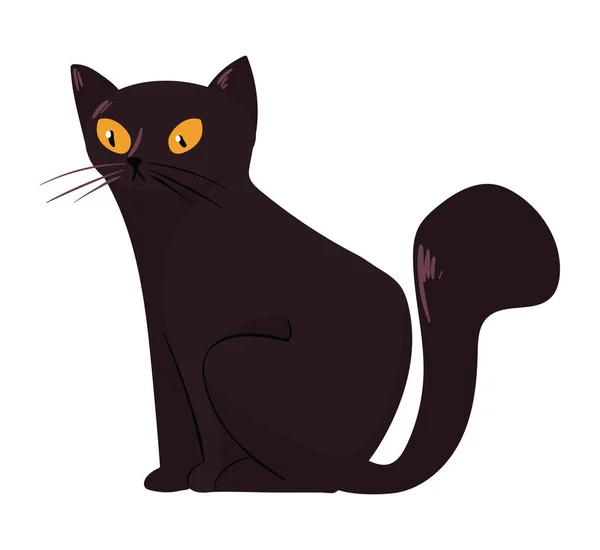 Gato Negro Sentado Mascota Carácter — Archivo Imágenes Vectoriales