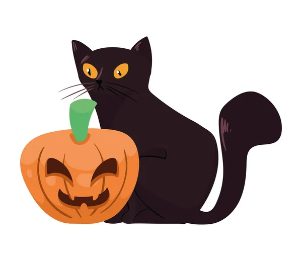 Halloween Gato Negro Con Mascota Calabaza — Archivo Imágenes Vectoriales