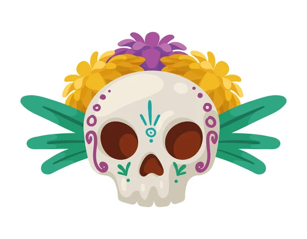 Crâne Avec Des Fleurs Décoration Mexicaine — Image vectorielle