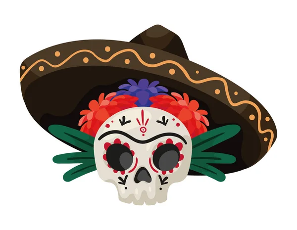 모자를 멕시코 마리아치의 두개골 — 스톡 벡터