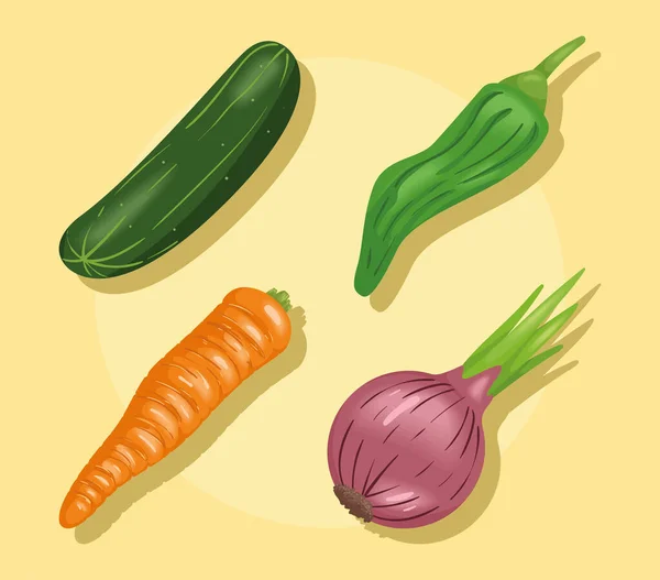 Vier Frische Gemüsesets Mit Symbolen — Stockvektor