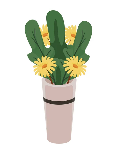 Fleurs Jaunes Dans Icône Vase — Image vectorielle