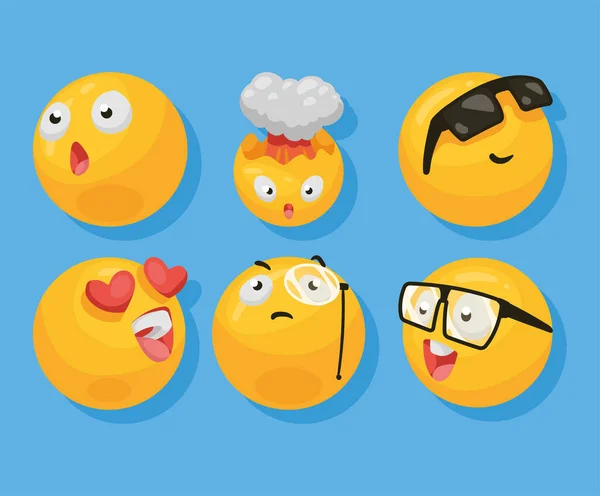 Sechs Emojis Stilsymbole — Stockvektor