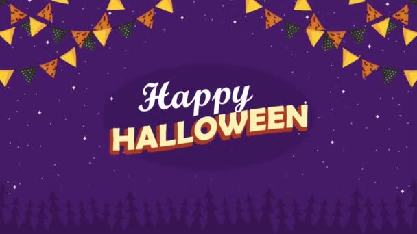 Feliz Halloween Lettering Com Guirlandas Animação Vídeo Animado — Vídeo de Stock