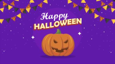happy halloween lettering with pumpkin ,4k video animated