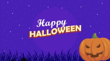 happy halloween lettering with pumpkin ,4k video animated