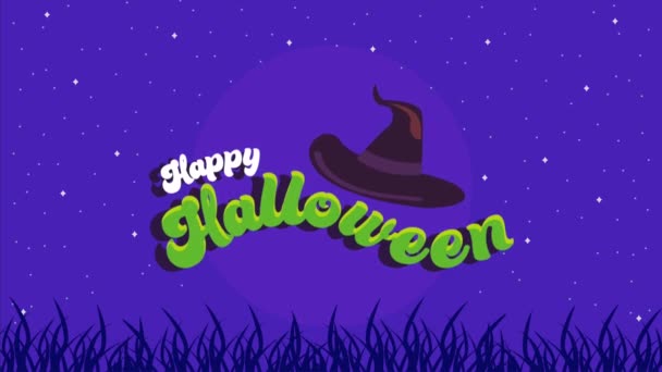Feliz Halloween Lettering Com Chapéu Bruxa Vídeo Animado — Vídeo de Stock