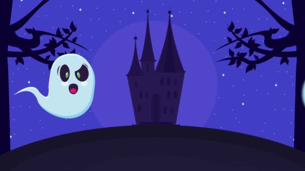 Animação Feliz Halloween Com Fantasmas Vídeo Animado — Vídeo de Stock
