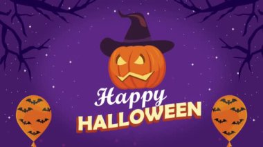 happy halloween lettering with pumpkin ,4k video animated