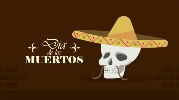 Dia Los Muertos Lettering Con Teschio Video Animato — Video Stock