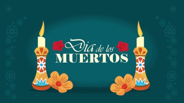 Dia Los Muertos Felirat Gyertyákkal Videó Animált — Stock videók