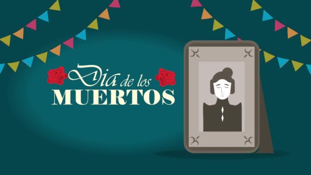 Dia Los Muertos Belettering Met Bloemen Video Geanimeerd — Stockvideo