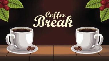 Kahve kırma harfleri, fincanlar animasyonu, 4k video animasyonu.