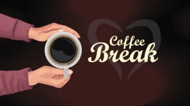 Kahve kırma harfleri bardak ve kalple, 4k video animasyonu