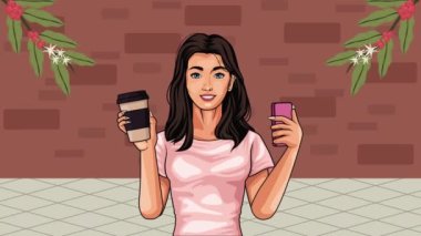 Kahve animasyonlu genç kız, 4k video animasyonu