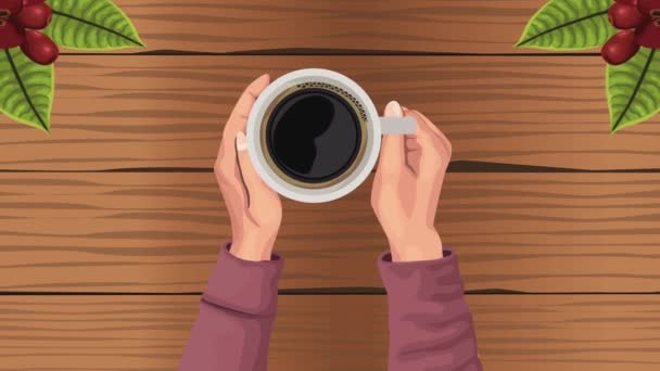 コーヒーカップアニメーション4Kビデオアニメーションを手に — ストック動画