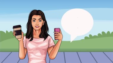 Kadın animasyonlu kahve harfleri, 4k video animasyonu.