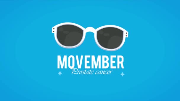 Movember Prostate Cancer Lettering Sunglasses Video Animato — Video Stock