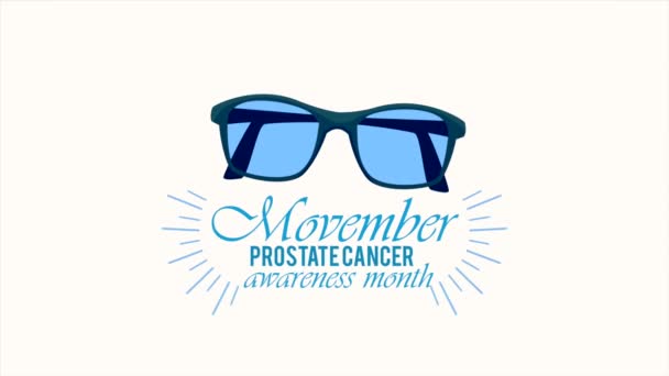 Movember Prostata Cancro Lettering Con Occhiali Vista Video Animato — Video Stock