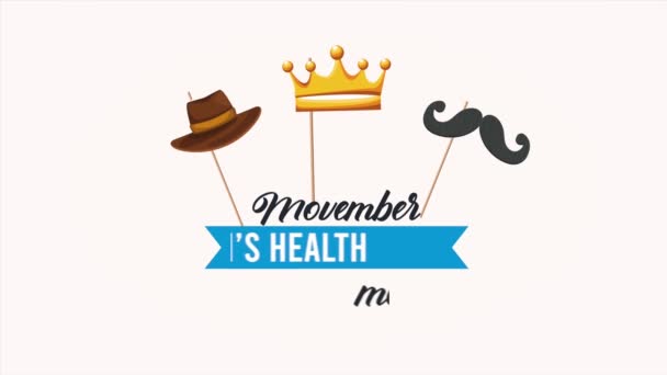 Movember Prostatakrebs Schriftzug Mit Zubehör Video Animiert — Stockvideo